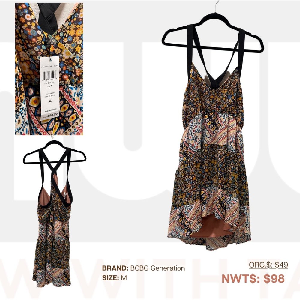 BCBG Generation, Colorful Flower Summer Dress, M, NWT